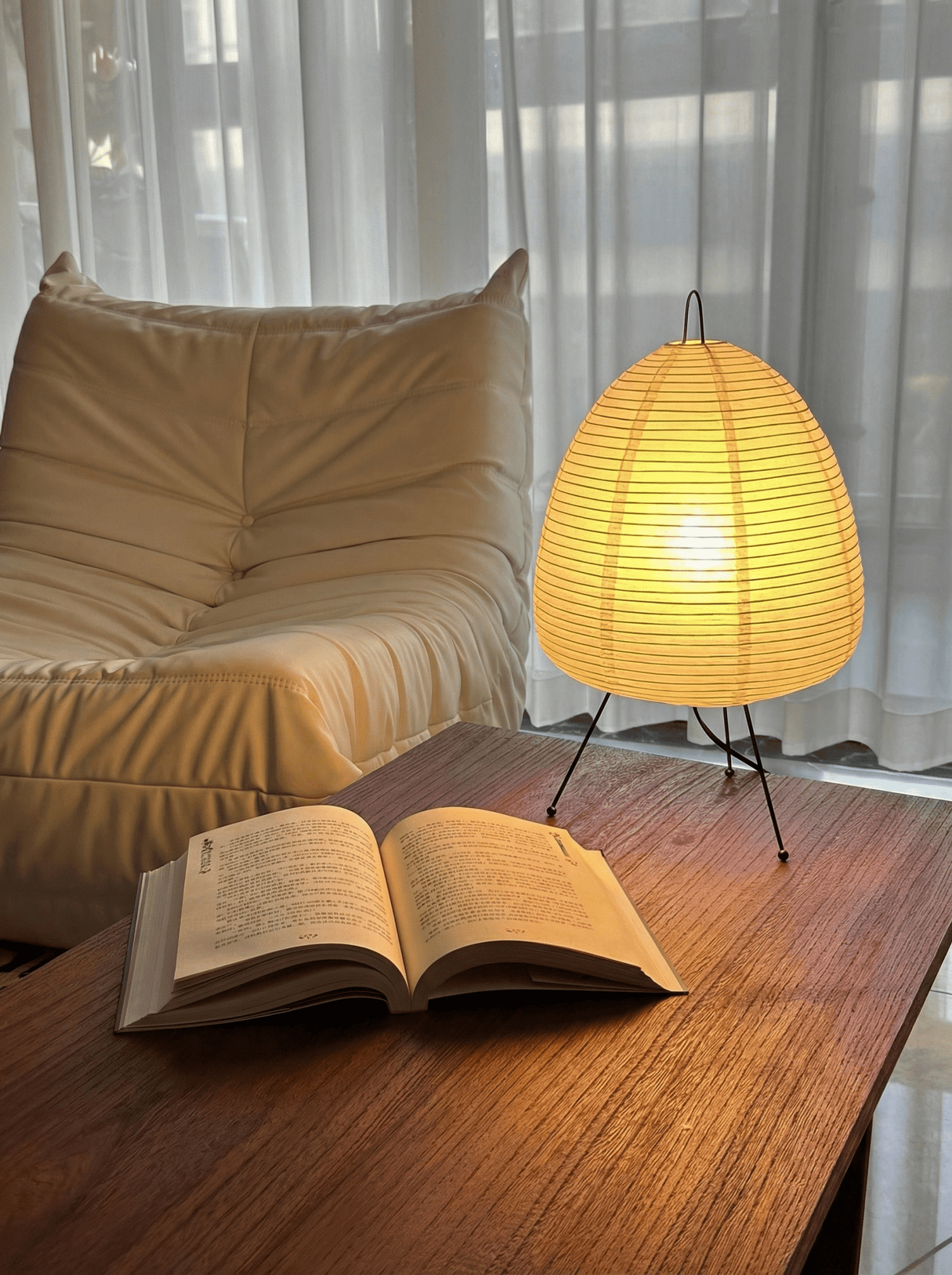 Elegant Rice Paper Table Lamp | Tripod Design with Soft Glow for Serene Spaces 4