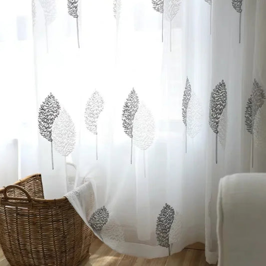 Elegant Sheer White Curtains | Translucent Tulle Panel with Modern Embroidery | Perfect for Living Room and Bedroom Decor 0