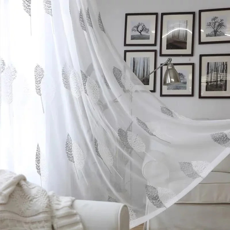 Elegant Sheer White Curtains | Translucent Tulle Panel with Modern Embroidery | Perfect for Living Room and Bedroom Decor 2