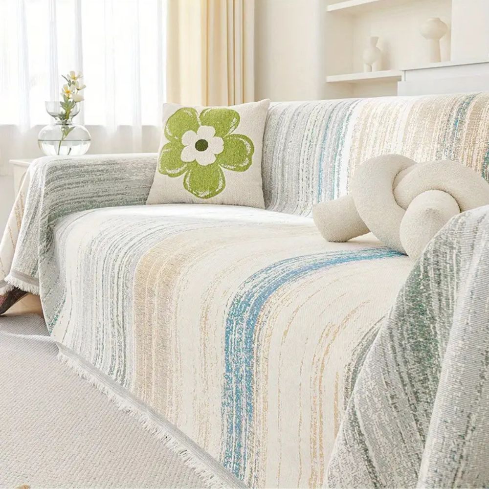 Elegant Striped Couch Cover | Premium Chenille Fabric Protector for Stylish Couch Protection 0
