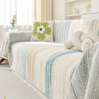 Elegant Striped Couch Cover | Premium Chenille Fabric Protector for Stylish Couch Protection 0