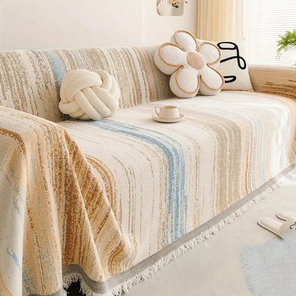 Elegant Striped Couch Cover | Premium Chenille Fabric Protector for Stylish Couch Protection 1