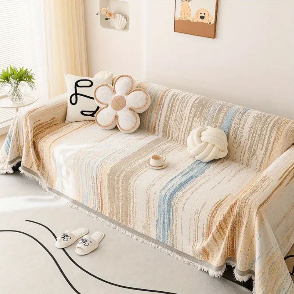 Elegant Striped Couch Cover | Premium Chenille Fabric Protector for Stylish Couch Protection 3