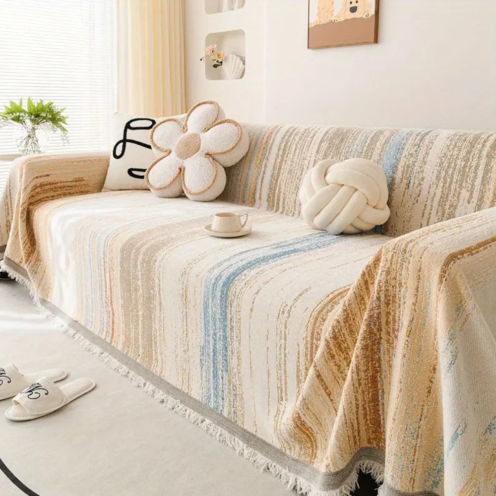 Elegant Striped Couch Cover | Premium Chenille Fabric Protector for Stylish Couch Protection 4