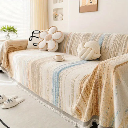 Elegant Striped Couch Cover | Premium Chenille Fabric Protector for Stylish Couch Protection 4