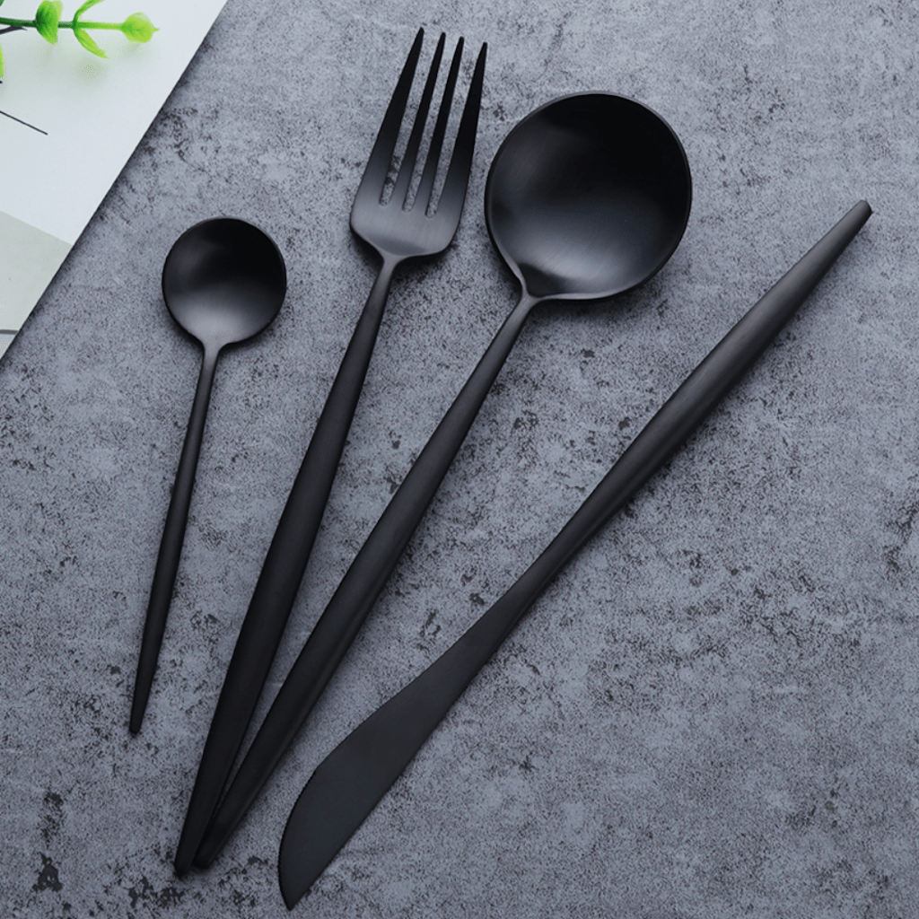 Elegant Utensil Set | Stainless Steel Dining Tools with Curved Design | Available in Black, Silver, Gold, and Rose Gold 0