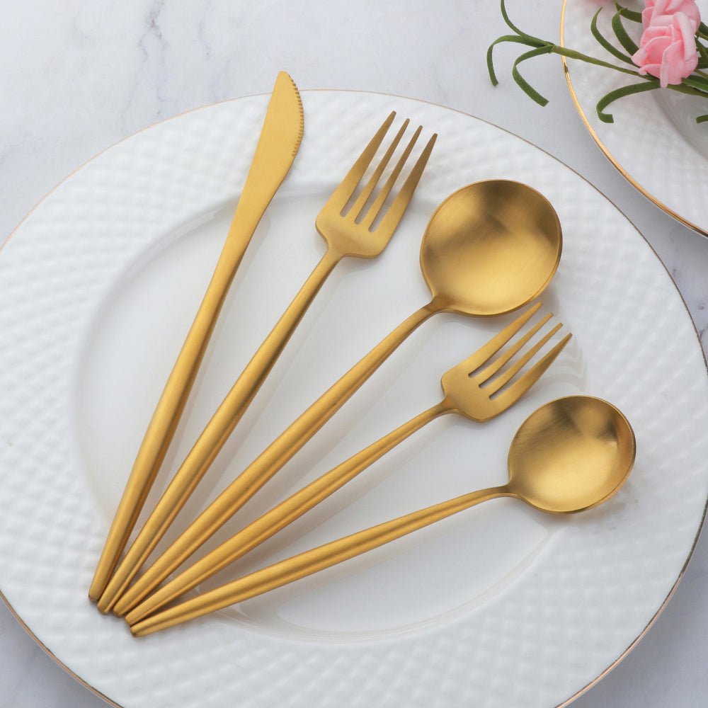 Elegant Utensil Set | Stainless Steel Dining Tools with Curved Design | Available in Black, Silver, Gold, and Rose Gold 11