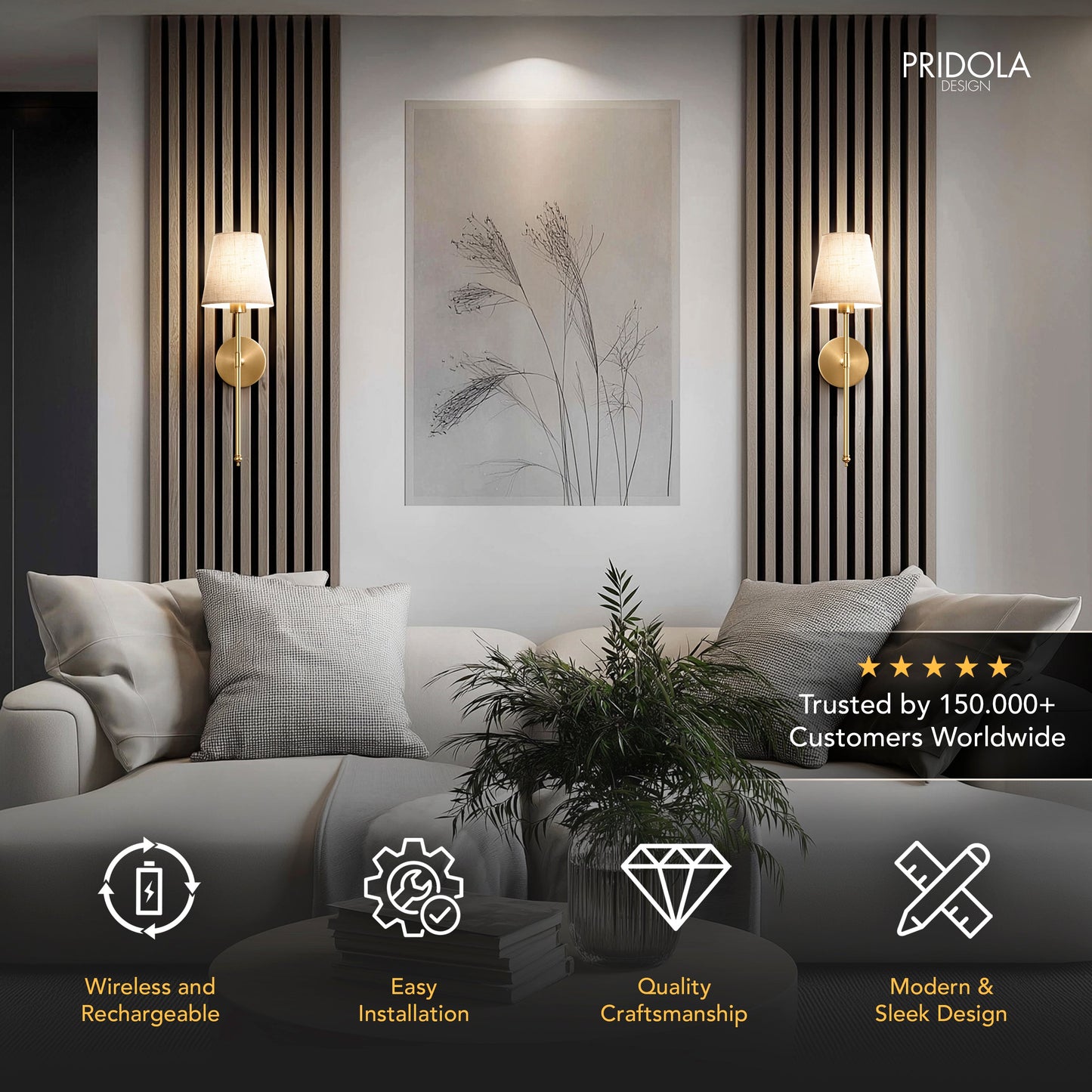 Elegant Wall Sconces | Wireless Wall Lights Set of 2 with Ambient LED Glow | Perfect for Home Decor 1