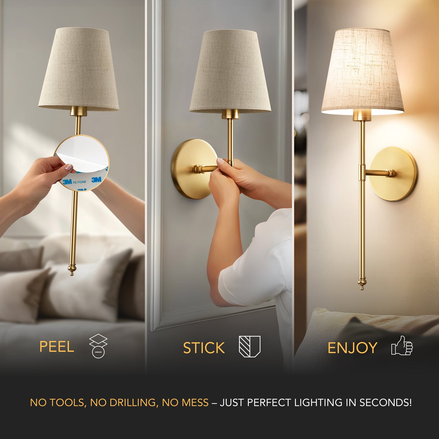 Elegant Wall Sconces | Wireless Wall Lights Set of 2 with Ambient LED Glow | Perfect for Home Decor 2