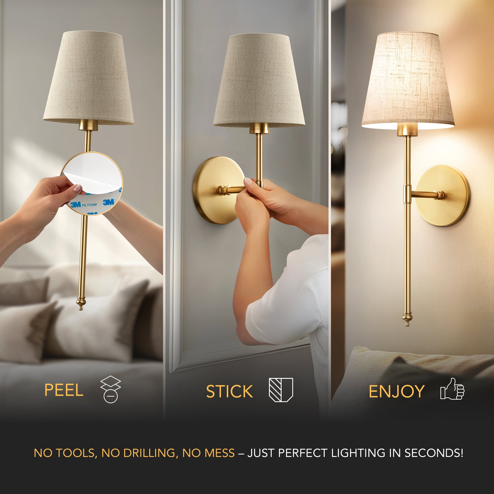 Elegant Wall Sconces | Wireless Wall Lights Set of 2 with Ambient LED Glow | Perfect for Home Decor 2