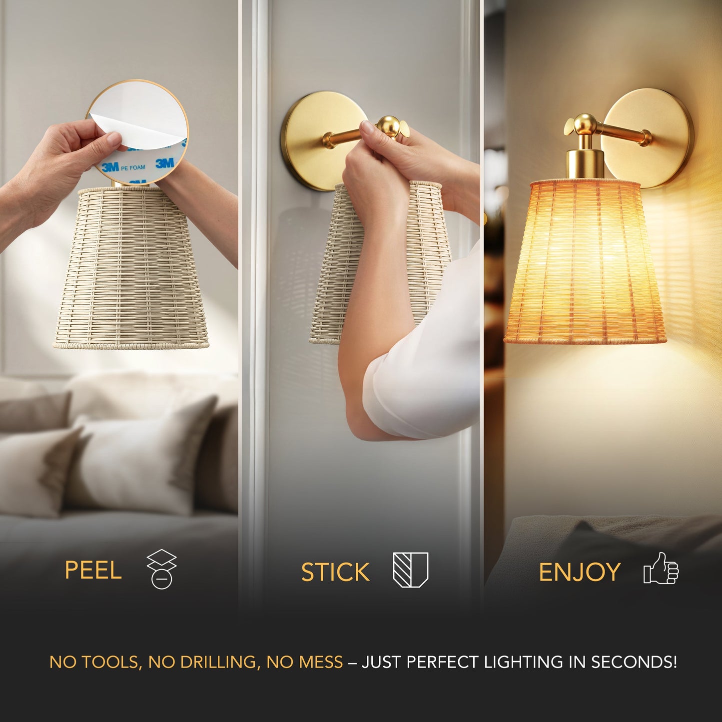 Elegant Wireless Wall Sconce Light with Adjustable Brightness | Modern Wall Lamp for Versatile Indoor Lighting 2