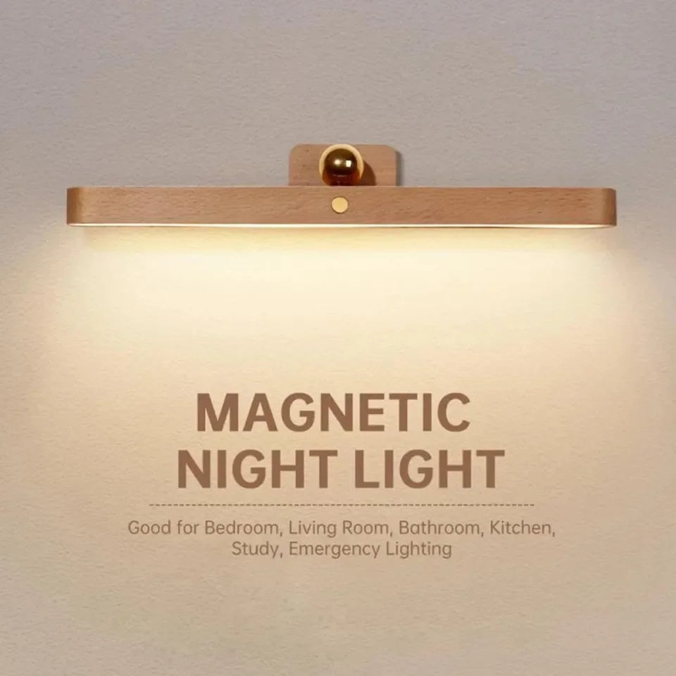 Elegant Wooden LED Night Light with Adjustable Brightness | Cordless Design for Bedside Reading 0