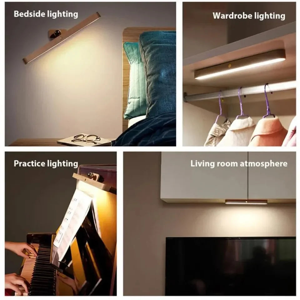 Elegant Wooden LED Night Light with Adjustable Brightness | Cordless Design for Bedside Reading 1