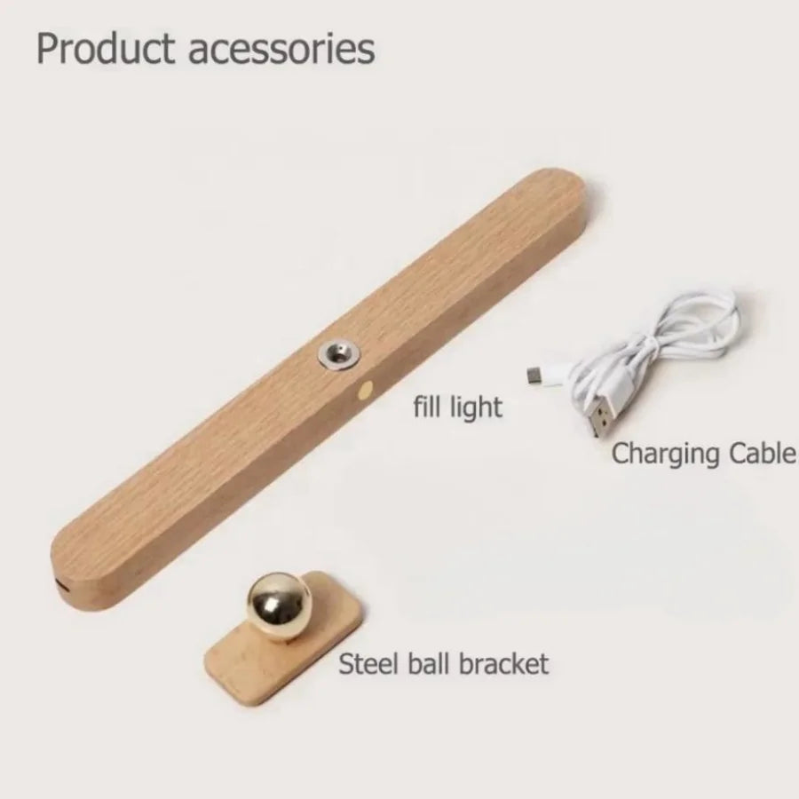 Elegant Wooden LED Night Light with Adjustable Brightness | Cordless Design for Bedside Reading 3