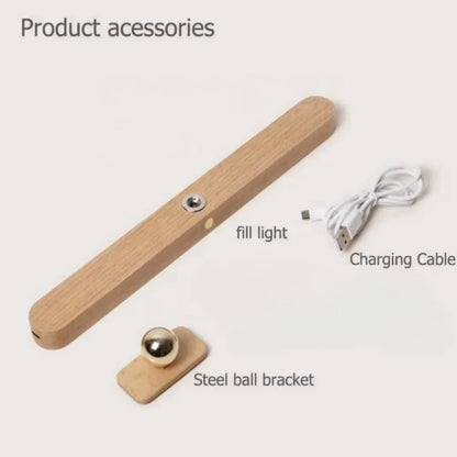 Elegant Wooden LED Night Light with Adjustable Brightness | Cordless Design for Bedside Reading 3