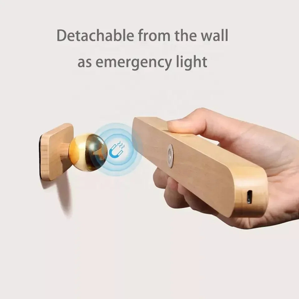 Elegant Wooden LED Night Light with Adjustable Brightness | Cordless Design for Bedside Reading 4