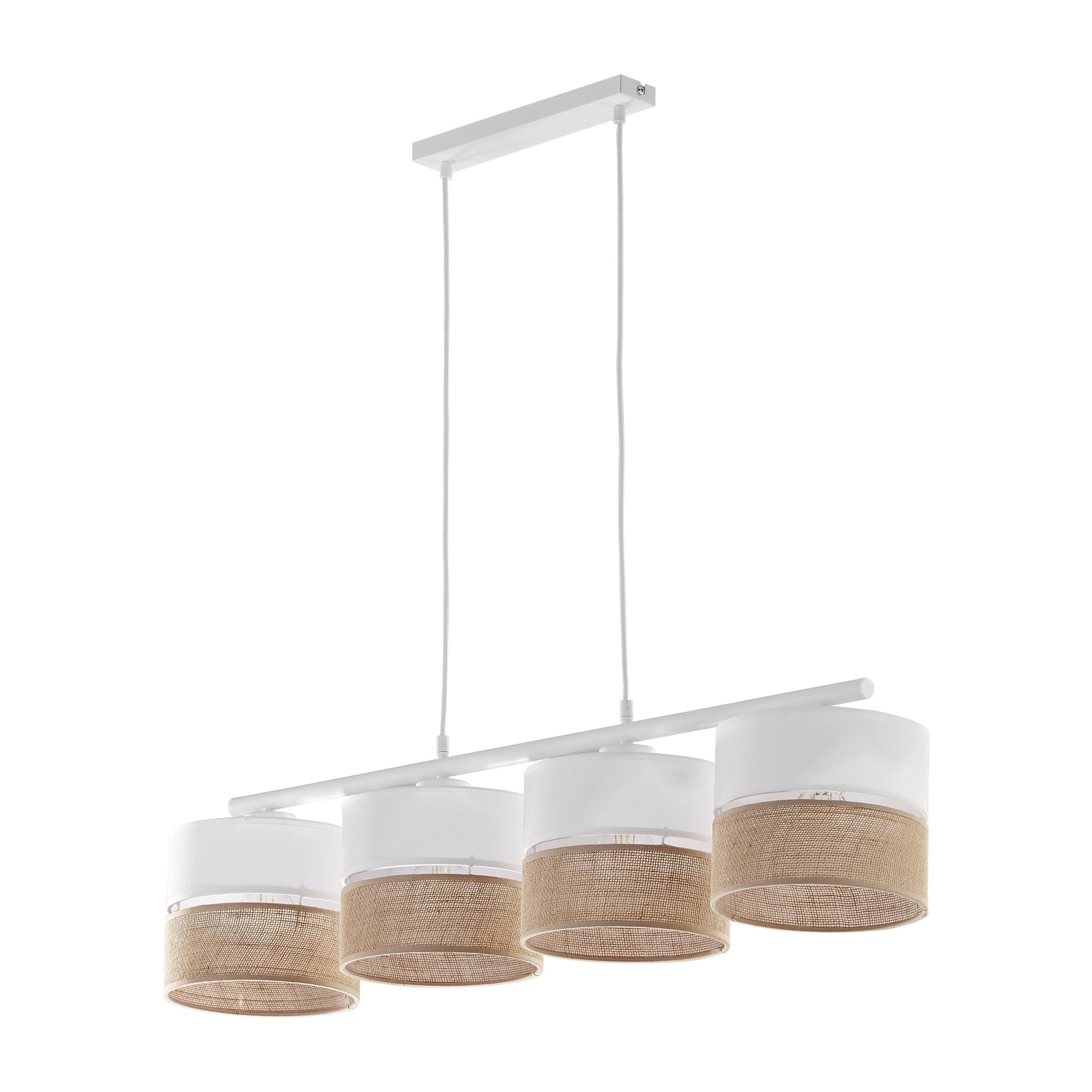 Elegant | Linear Pendant Light Fixture with Linen & Jute Shades | Soft Ambient Lighting for Dining Areas 1