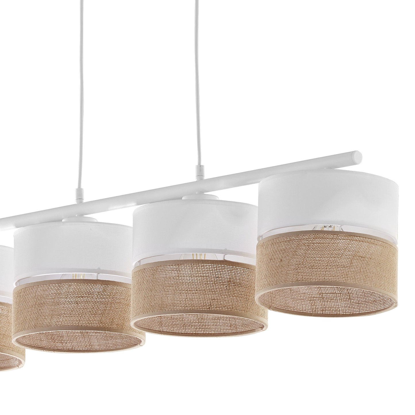 Elegant | Linear Pendant Light Fixture with Linen & Jute Shades | Soft Ambient Lighting for Dining Areas 3