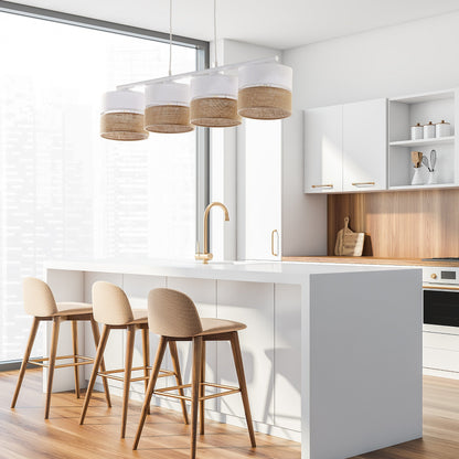 Elegant | Linear Pendant Light Fixture with Linen & Jute Shades | Soft Ambient Lighting for Dining Areas 4