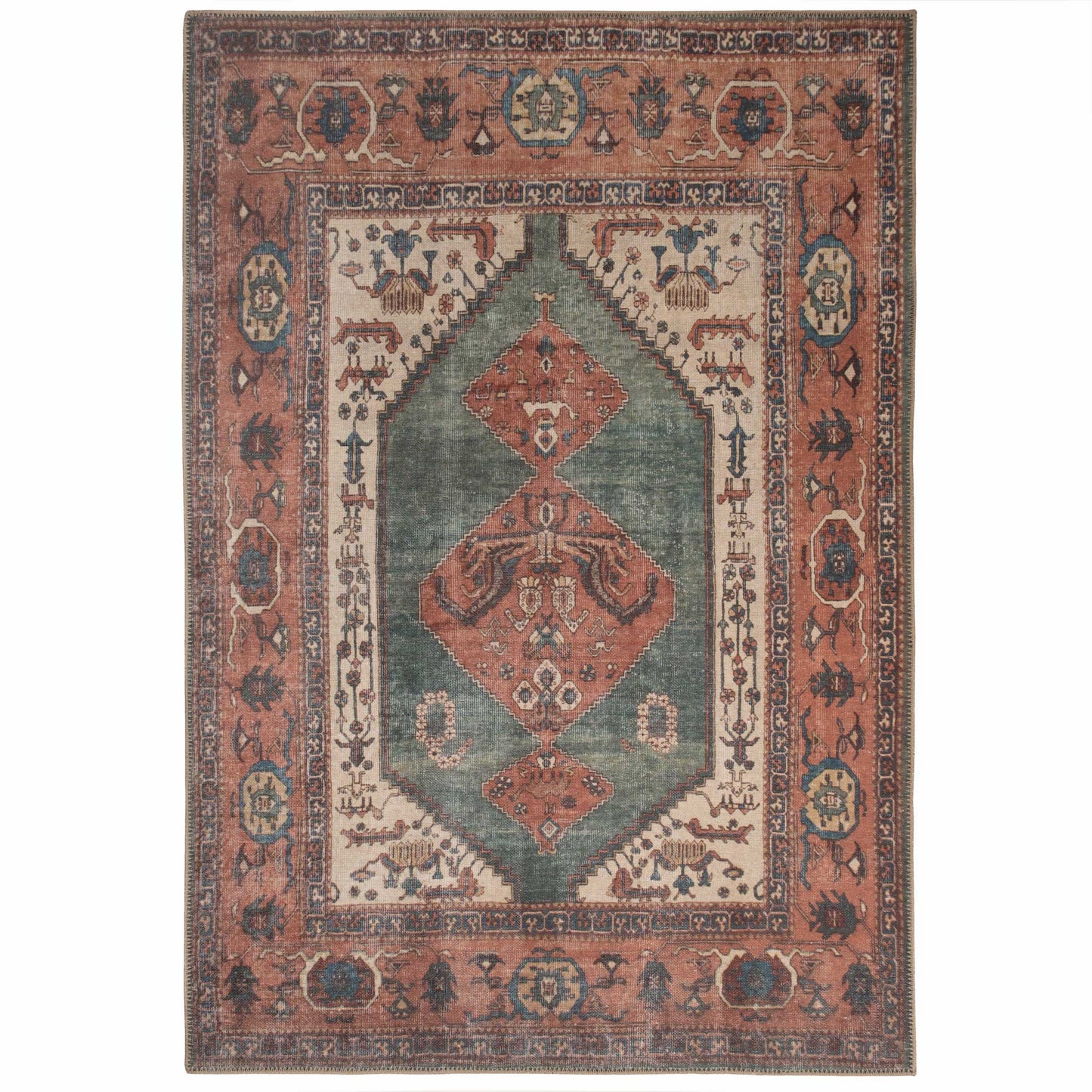 Faro Collection | Washable Boho Rug with Distressed Terracotta Design | Eco-Friendly & Stain Resistant for Home Comfort 0