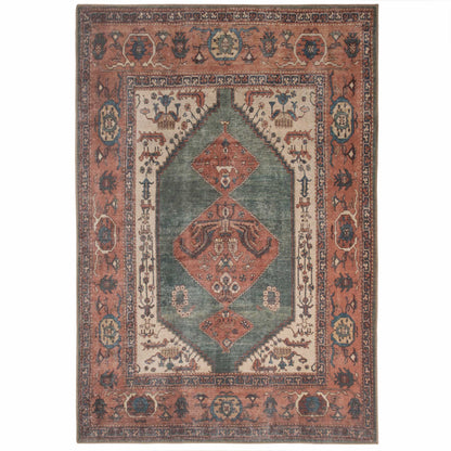 Faro Collection | Washable Boho Rug with Distressed Terracotta Design | Eco-Friendly & Stain Resistant for Home Comfort 0