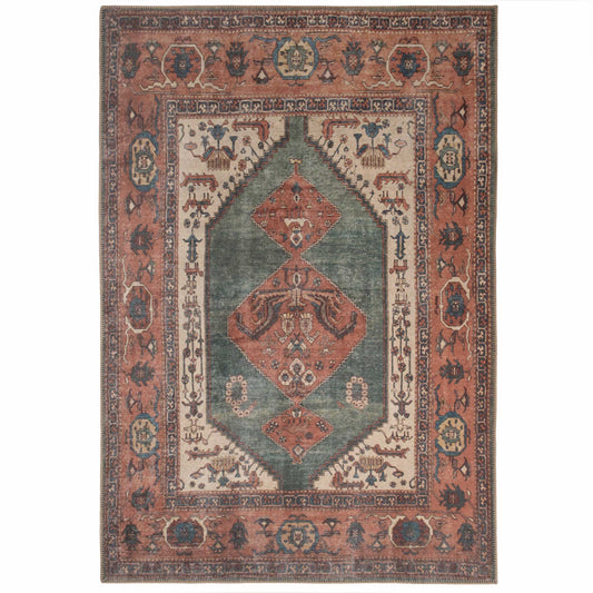 Faro Collection | Washable Boho Rug with Distressed Terracotta Design | Eco-Friendly & Stain Resistant for Home Comfort 0