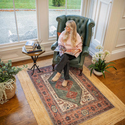 Faro Collection | Washable Boho Rug with Distressed Terracotta Design | Eco-Friendly & Stain Resistant for Home Comfort 3