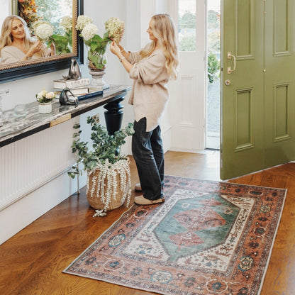 Faro Collection | Washable Boho Rug with Distressed Terracotta Design | Eco-Friendly & Stain Resistant for Home Comfort 5