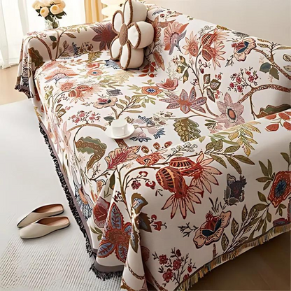 Floral Throw Blanket with Elegant Tassels | Cozy Polyester-Cotton Decor for Home Aesthetics 1