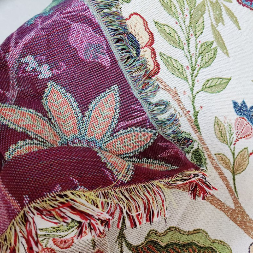 Floral Throw Blanket with Elegant Tassels | Cozy Polyester-Cotton Decor for Home Aesthetics 4