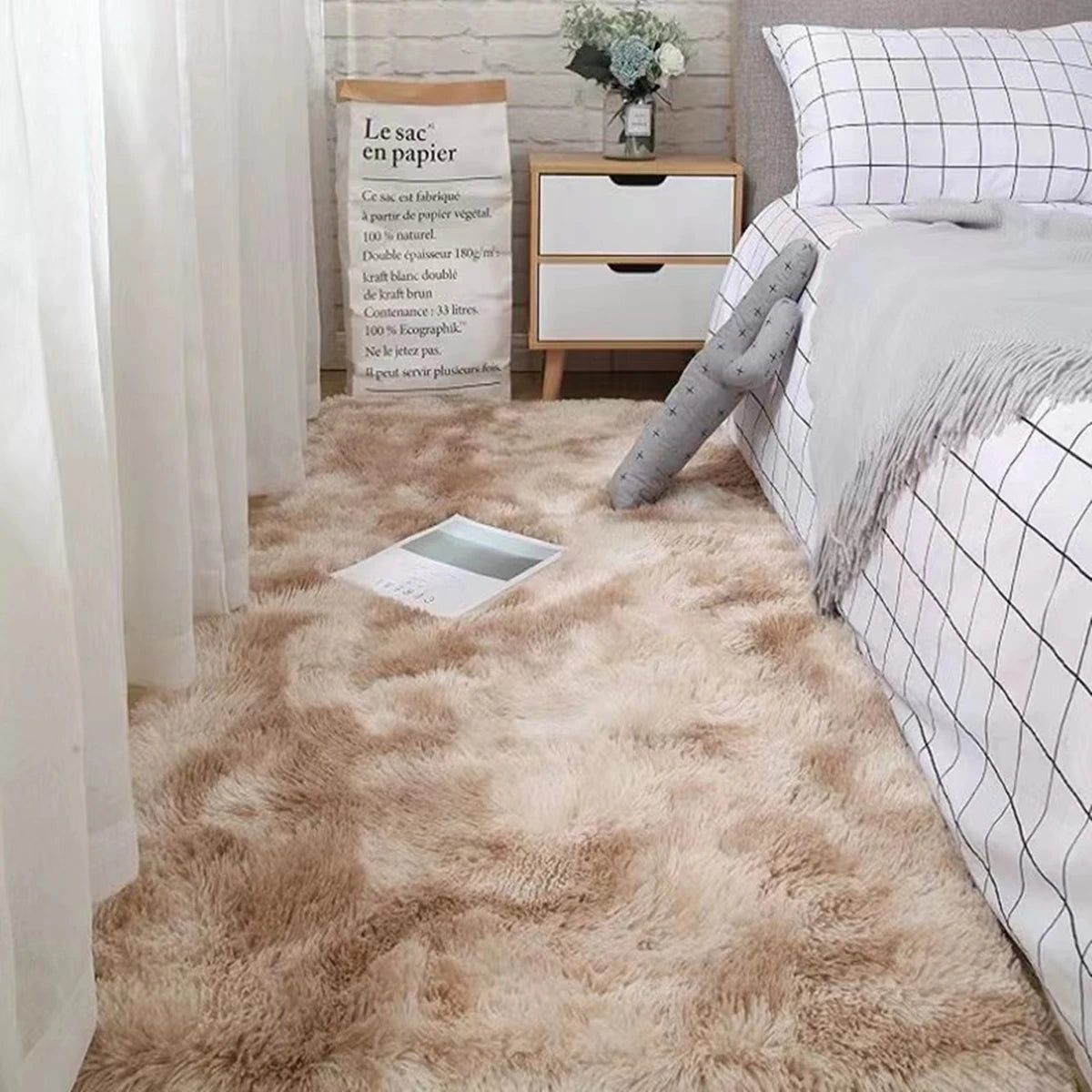 Fluffy Shag Area Rug with Non-Slip Backing | Stylish Tie-Dyed Design for Cozy Living Room Comfort 6