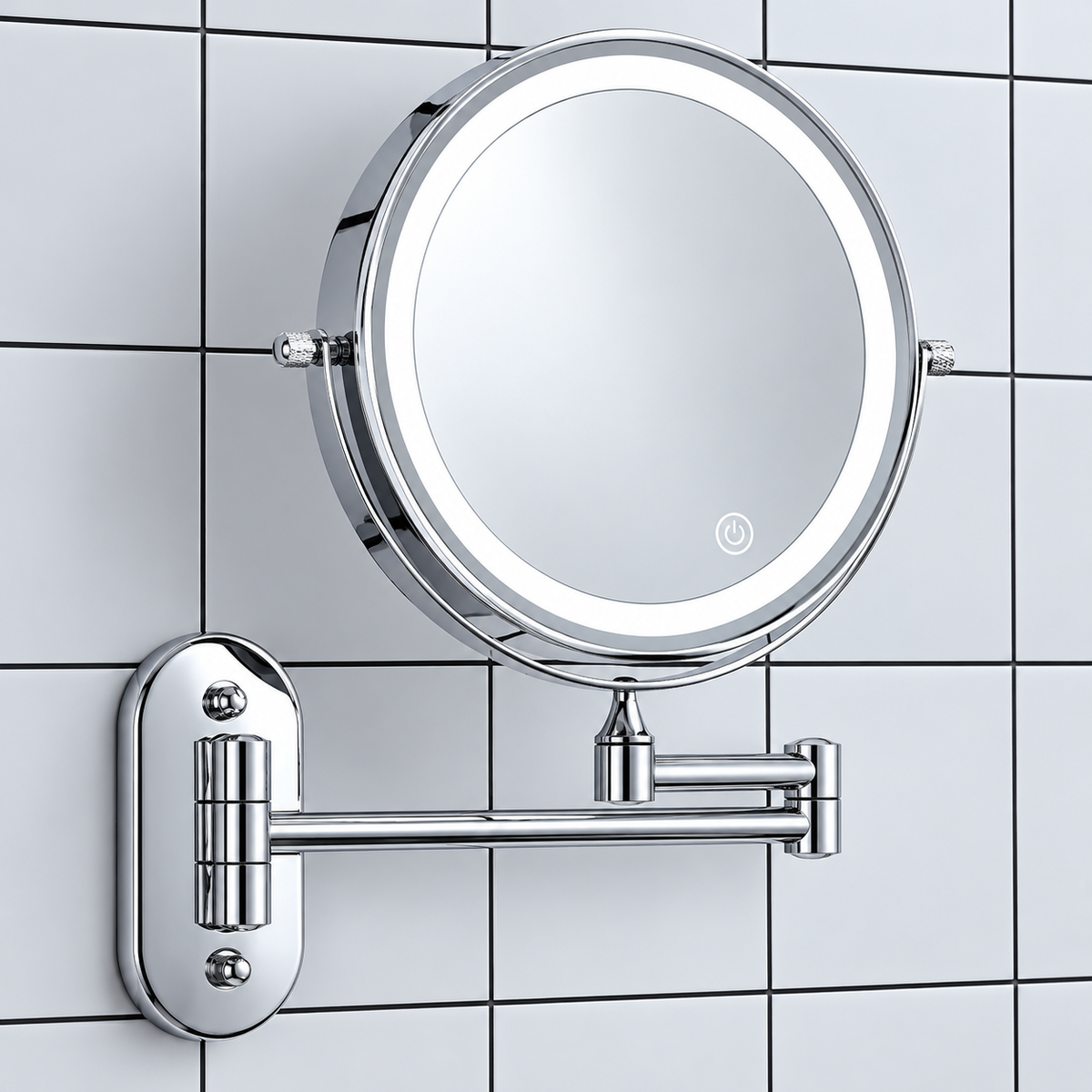 LED Makeup Mirror with Adjustable Lighting & Magnification | Stylish Chrome Finish for Flawless Beauty