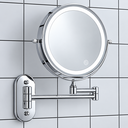 LED Makeup Mirror with Adjustable Lighting & Magnification | Stylish Chrome Finish for Flawless Beauty