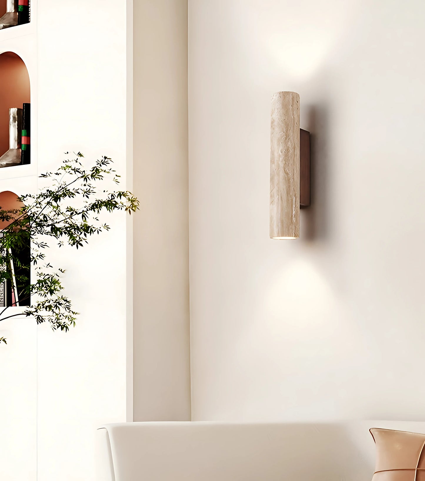 Japandi | Wall Light Sconce with Up & Down Illumination | Natural Travertine Design for Elegant Indoor Spaces 2