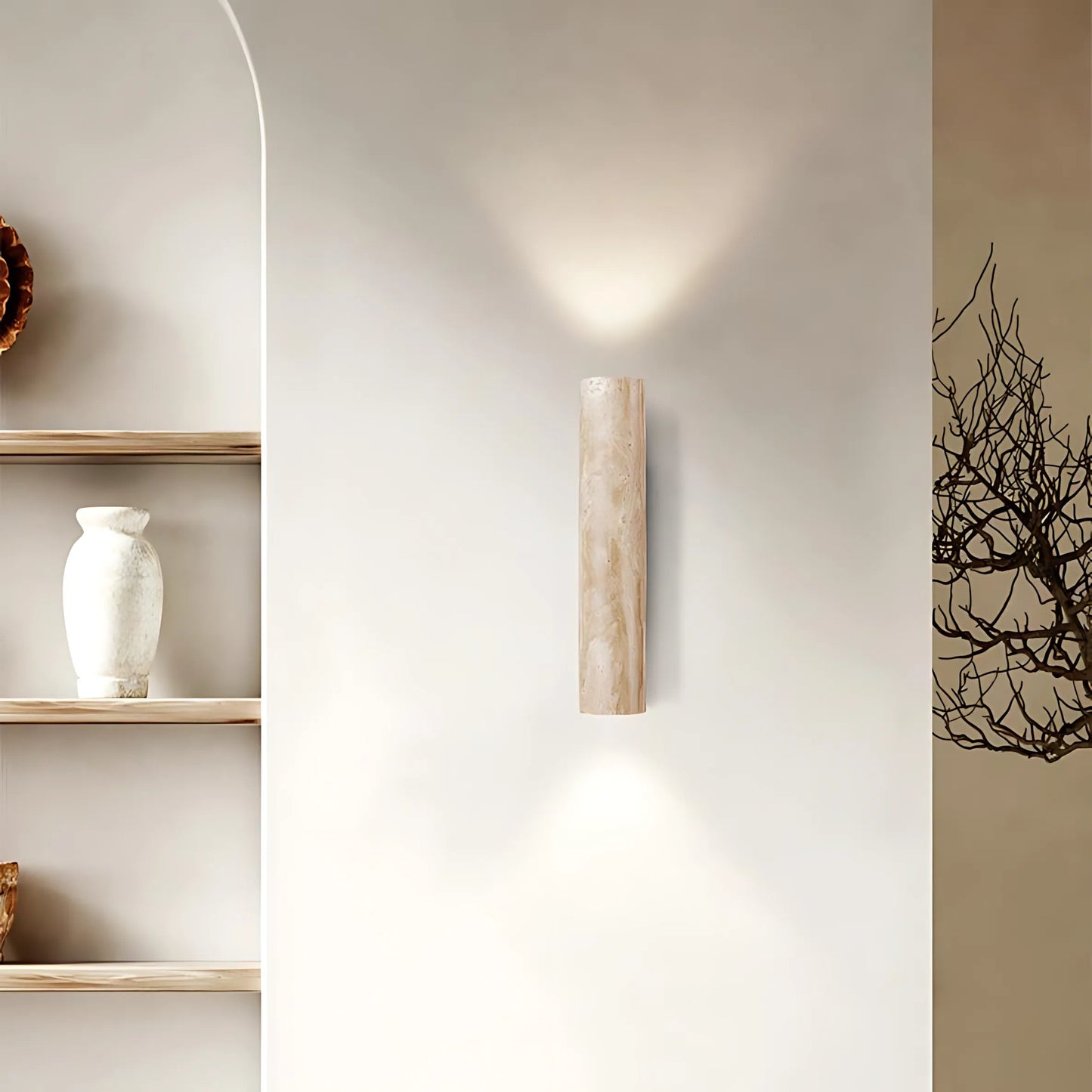 Japandi | Wall Light Sconce with Up & Down Illumination | Natural Travertine Design for Elegant Indoor Spaces 3