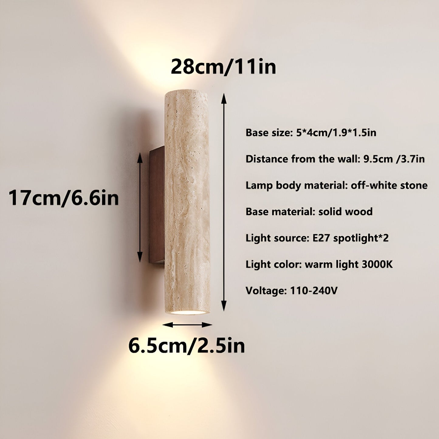 Japandi | Wall Light Sconce with Up & Down Illumination | Natural Travertine Design for Elegant Indoor Spaces 6