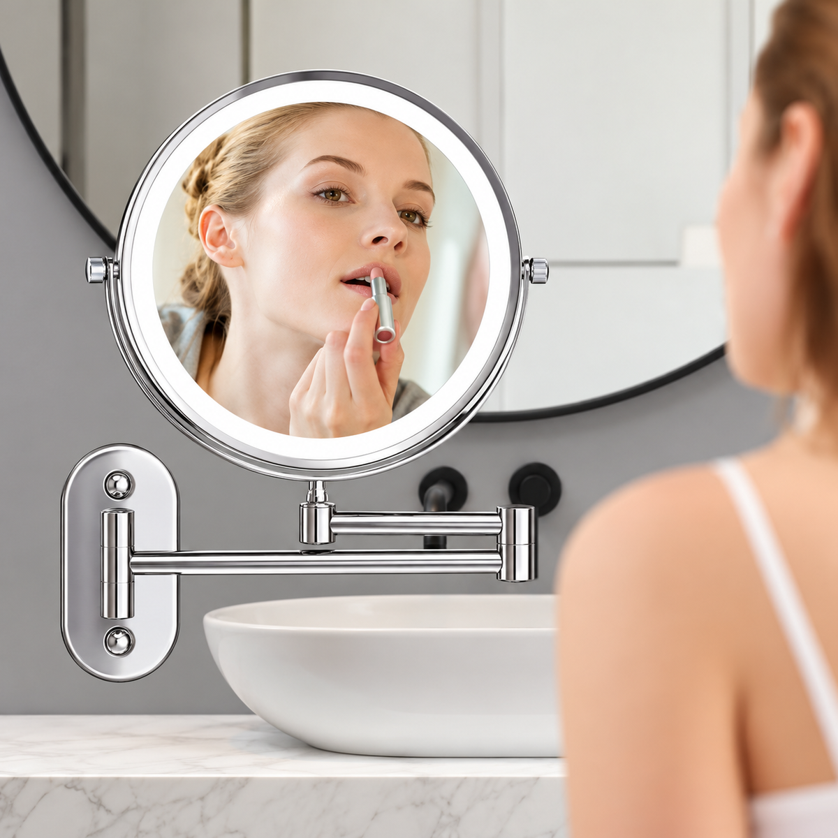 LED Makeup Mirror with Adjustable Lighting & Magnification | Stylish Chrome Finish for Flawless Beauty