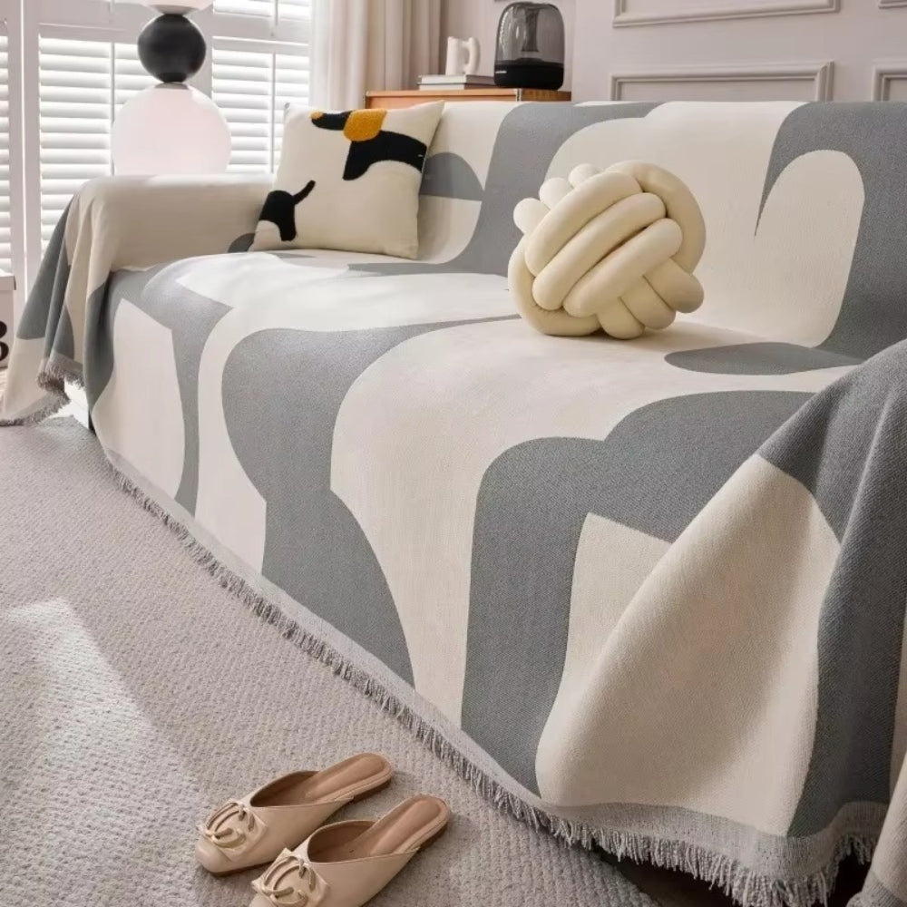 Luxe Chenille Couch Cover | Double-Sided Boho Jacquard Design for Stylish Protection 2