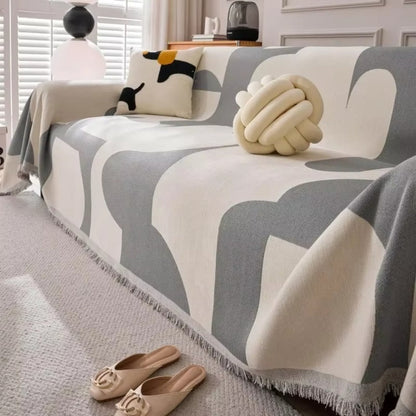 Luxe Chenille Couch Cover | Double-Sided Boho Jacquard Design for Stylish Protection 2