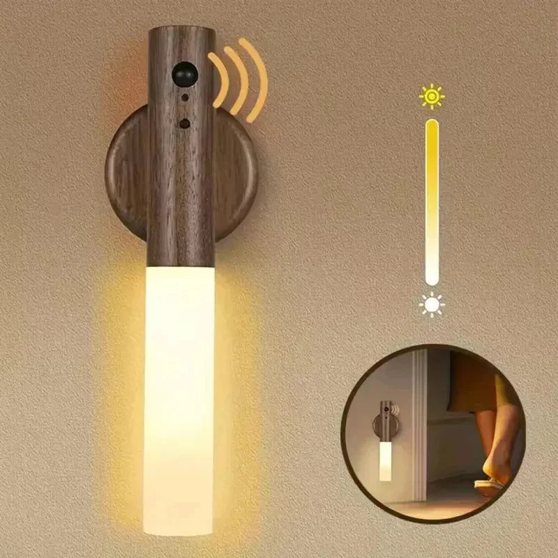 Magnetic Wall Sconce Light with Motion Sensor & Wooden Design for Safety 1