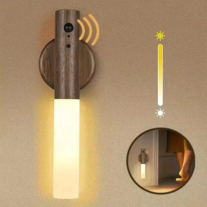 Magnetic Wall Sconce Light with Motion Sensor & Wooden Design for Safety 1