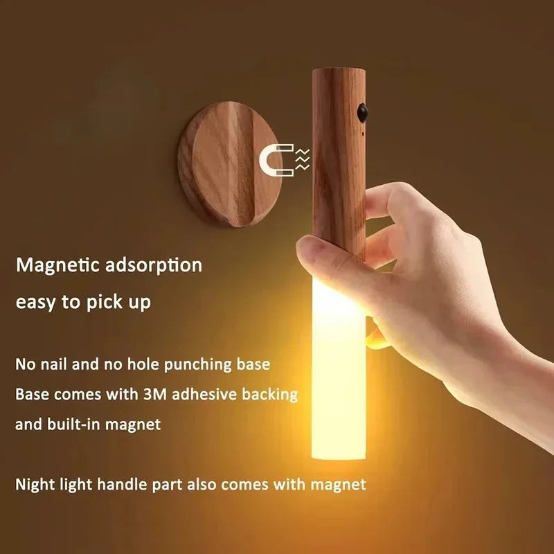 Magnetic Wall Sconce Light with Motion Sensor & Wooden Design for Safety 3