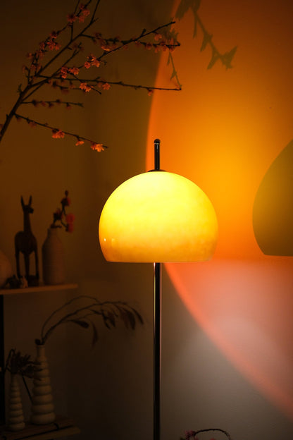 Mid Century Floor Lamp | Stylish Amber Glass Dome with Chrome Base | Modern Lighting for Cozy Spaces 0