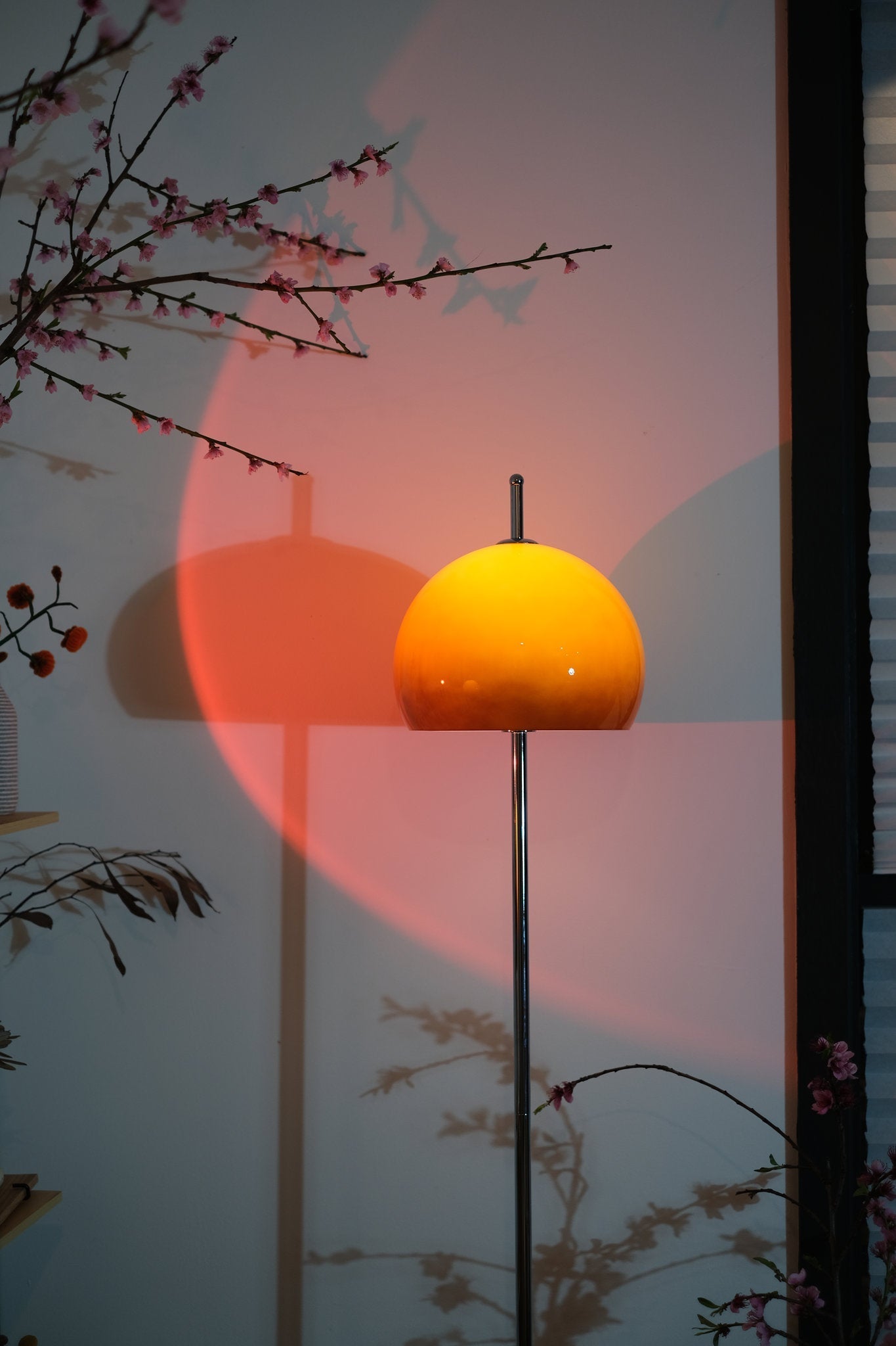 Mid Century Floor Lamp | Stylish Amber Glass Dome with Chrome Base | Modern Lighting for Cozy Spaces 2