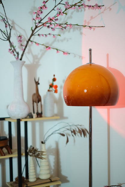 Mid Century Floor Lamp | Stylish Amber Glass Dome with Chrome Base | Modern Lighting for Cozy Spaces 3