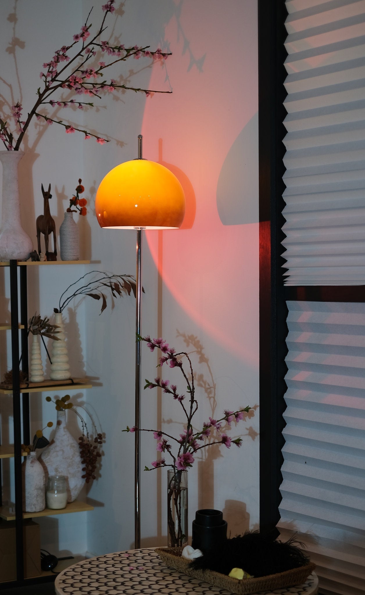 Mid Century Floor Lamp | Stylish Amber Glass Dome with Chrome Base | Modern Lighting for Cozy Spaces 5