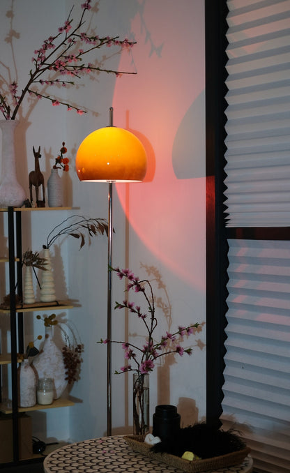 Mid Century Floor Lamp | Stylish Amber Glass Dome with Chrome Base | Modern Lighting for Cozy Spaces 5
