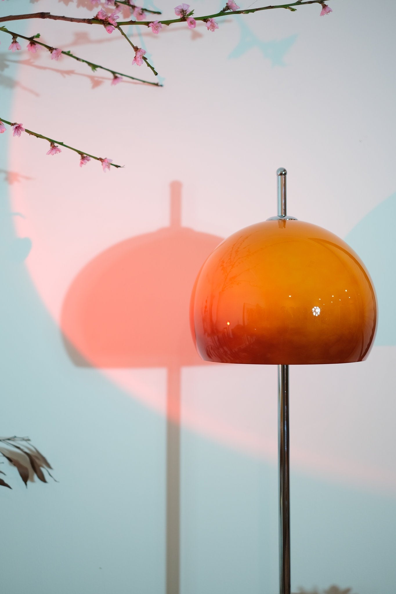 Mid Century Floor Lamp | Stylish Amber Glass Dome with Chrome Base | Modern Lighting for Cozy Spaces 6
