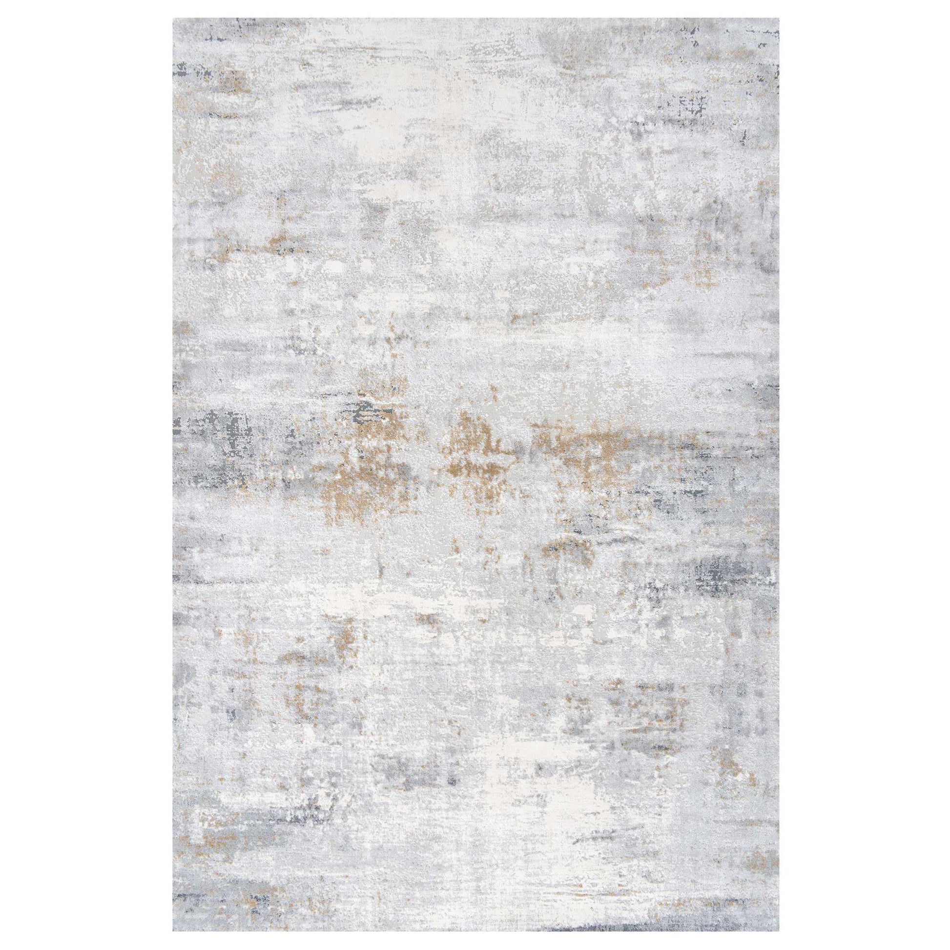 Modern Abstract Living Room Rug with Soft Grey & Gold Accents | Distressed Design for Luxurious Comfort 0