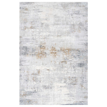 Modern Abstract Living Room Rug with Soft Grey & Gold Accents | Distressed Design for Luxurious Comfort 0